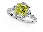 Floral Engagement Ring Setting for Fancy Yellow Asscher Cut Center with Pave Band and Floral Prong Head in Sterling Silver