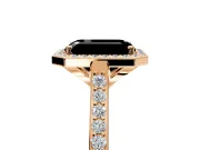 Halo Engagement Ring Setting for Fancy Black Emerald Cut Center with Pave Accents, Heart Basket and Prong Head in Rose Gold