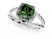 Halo Engagement Ring Setting for Fancy Green Cushion Cut Center with Rope Twist Split Shank and Prong Head in Platinum