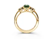 Cluster Engagement Ring Setting for Fancy Green Emerald Cut Center with Bezel Accent Clusters and Prong Head in Yellow Gold