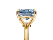 Minimalist Solitaire Engagement Ring Setting for Fancy Blue Radiant Cut Center with Thin Band and Prong Head in Yellow Gold