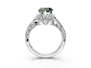 Solitaire Engagement Ring Setting for Fancy Green Heart-Shaped Center with Filigree Accent Basket and Prong Head in White Gold