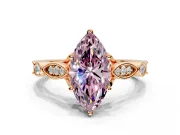 Solitaire Engagement Ring Setting for Fancy Pink Marquise Center with Marquise and Bezel Accents and Prong Head in Rose Gold