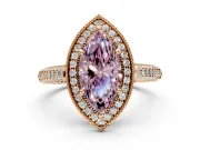 Milgrain Halo Engagement Ring Setting for Fancy Pink Marquise Center with Three-Sided Pave Band and Prong Head in Rose Gold