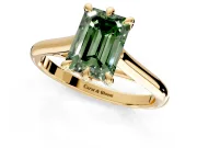 Solitaire Engagement Ring Setting for Fancy Green Emerald Cut Center with Cathedral Band and Prong Head in Yellow Gold