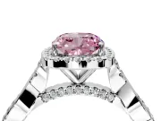 Halo Engagement Ring Setting for Fancy Pink Cushion Cut Center with Twist Band and Prong Head in Sterling Silver