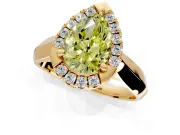 Halo Engagement Ring Setting for Fancy Yellow Pear-Shaped Center with Square Band and Prong Head in Yellow Gold