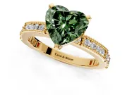 Solitaire Engagement Ring Setting for Fancy Green Heart-Shaped Center with Milgrain-Edged Pave Band and Prong Head in Yellow Gold