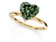 Low-Set Solitaire Engagement Ring Setting for Fancy Green Heart-Shaped Center with Thin Plain Band and Prong Head in Yellow Gold