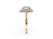 Halo Engagement Ring Setting for Fancy Blue Asscher Cut Center with Plain Tapered Band and Prong Head in Rose Gold