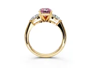 3 Stone Engagement Ring Setting for Fancy Pink Radiant Cut Center with Large Pear-Shaped Accents and Prong Head in Yellow Gold