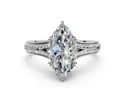 Solitaire Engagement Ring Setting for Marquise Center with Pave Rail Split Shank and Prong Head in Sterling Silver