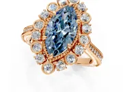 Milgrain Halo Engagement Ring Setting for Fancy Blue Marquise Center with Bezel Point Accents and Prong Head in Rose Gold