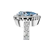 Halo Engagement Ring Setting for Fancy Blue Pear-Shaped Center with Inner Milgrain Border and Prong Head in Sterling Silver