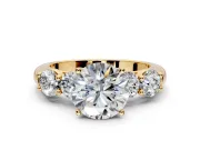 5 Stone Engagement Ring Setting for Round Cut Center with Graduated Accents and Prong Head in Yellow Gold