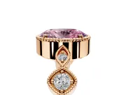 Vintage Station Engagement Ring Setting for Fancy Pink Oval Center with Accents and Prong Head in Rose Gold