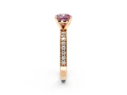 Milgrain Pave Engagement Ring Setting for Fancy Pink Cushion Cut Center with Accent Band and Prong Head in Rose Gold