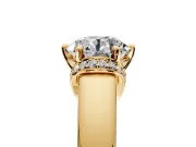 Solitaire Engagement Ring Setting for Round Cut Center with Wide Band, Pave Collar and Prong Head in Yellow Gold