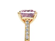 Solitaire Engagement Ring Setting for Fancy Pink Princess Cut Center with Channel Accents and Prong Head in Yellow Gold