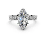 Milgrain Pave Engagement Ring Setting for Marquise Center with Accent Band and Prong Head in Platinum