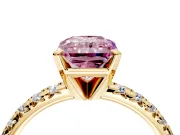Solitaire Engagement Ring Setting for Fancy Pink Radiant Cut Center with Large Accents and Prong Head in Yellow Gold