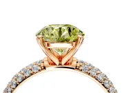 Solitaire Engagement Ring Setting for Fancy Yellow Round Cut Center with Domed Multi-Row Pave Band and Prong Head in Rose Gold