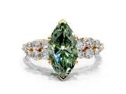 Cluster Engagement Ring Setting for Fancy Green Marquise Center with 2-Row Shoulder Clusters and Prong Head in Yellow Gold