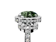 Halo Engagement Ring Setting for Fancy Green Round Cut Center with Metal-Rimmed Halo, Pave Band and Prong Head in Platinum