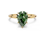 Solitaire Engagement Ring Setting for Fancy Green Pear-Shaped Center with Straight Thin Band and Prong Head in Yellow Gold
