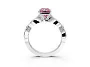 Solitaire Engagement Ring Setting for Fancy Pink Radiant Cut Center with Carved Leaf Shoulders and Prong Head in Platinum