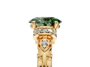 Solitaire Engagement Ring Setting for Fancy Green Oval Center with Filigree Band and Prong Head in Yellow Gold