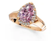 Halo Engagement Ring Setting for Fancy Pink Pear-Shaped Center with Knife Ridge Cathedral Band and Prong Head in Rose Gold