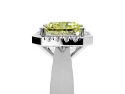 Halo Engagement Ring Setting for Fancy Yellow Radiant Cut Center with Square Band and Prong Head in Platinum