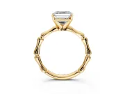 Solitaire Engagement Ring Setting for Asscher Cut Center with Bamboo Band and Prong Head in Yellow Gold
