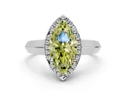 Halo Engagement Ring Setting for Fancy Yellow Marquise Center with Knife Ridge Cathedral Band and Prong Head in White Gold