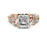 Floral Engagement Ring Setting for Asscher Cut Center with Trailing Marquise Accents and Prong Head in Rose Gold