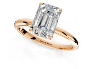 Hidden Halo Engagement Ring Setting for Emerald Cut Center with Thin Round-Wire Band and Prong Head in Rose Gold