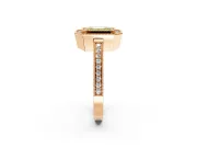 Halo Engagement Ring Setting for Fancy Yellow Emerald Cut Center with Milgrain Halo, Pave Band and Prong Head in Rose Gold