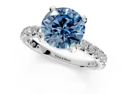 Solitaire Engagement Ring Setting for Fancy Blue Round Cut Center with Shared-Prong Accents and Prong Head in Platinum