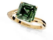 Solitaire Engagement Ring Setting for Fancy Green Asscher Cut Center with Plain Bypass Twist Band and Prong Head in Yellow Gold