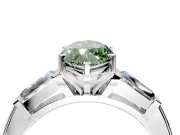 3 Stone Engagement Ring Setting for Fancy Green Marquise Center with Tapered Baguettes, Plain Band and Prong Head in Platinum