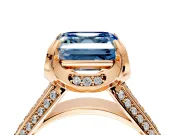 Solitaire Engagement Ring Setting for Fancy Blue Asscher Cut Center with Accented Split Shank and Prong Head in Rose Gold