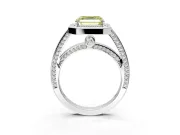 Halo Engagement Ring Setting for Fancy Yellow Asscher Cut Center with Framed Halo, Pave Band and Prong Head in White Gold