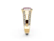 Halo Engagement Ring Setting for Fancy Pink Radiant Cut Center with Wide-Open Pave Split Shank and Prong Head in Yellow Gold