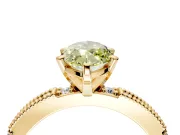 Solitaire Engagement Ring Setting for Fancy Yellow Marquise Center with Milgrain-Edged Pave Band and Prong Head in Yellow Gold
