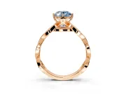 Solitaire Engagement Ring Setting for Fancy Blue Oval Center with Accented Twist Band and Leaf Prong Head in Rose Gold