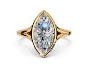 Solitaire Engagement Ring Setting for Marquise Center with V Split Shank and Bezel Head in Yellow Gold