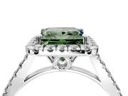 Halo Engagement Ring Setting for Fancy Green Princess Cut Center with Raised Halo, Pave Band and Prong Head in White Gold