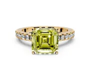 Solitaire Engagement Ring Setting for Fancy Yellow Asscher Cut Center with Single Row Accent Band and Prong Head in Yellow Gold