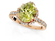 Halo Engagement Ring Setting for Fancy Yellow Oval Center with Openwork Halo, Pave Band and Prong Head in Rose Gold